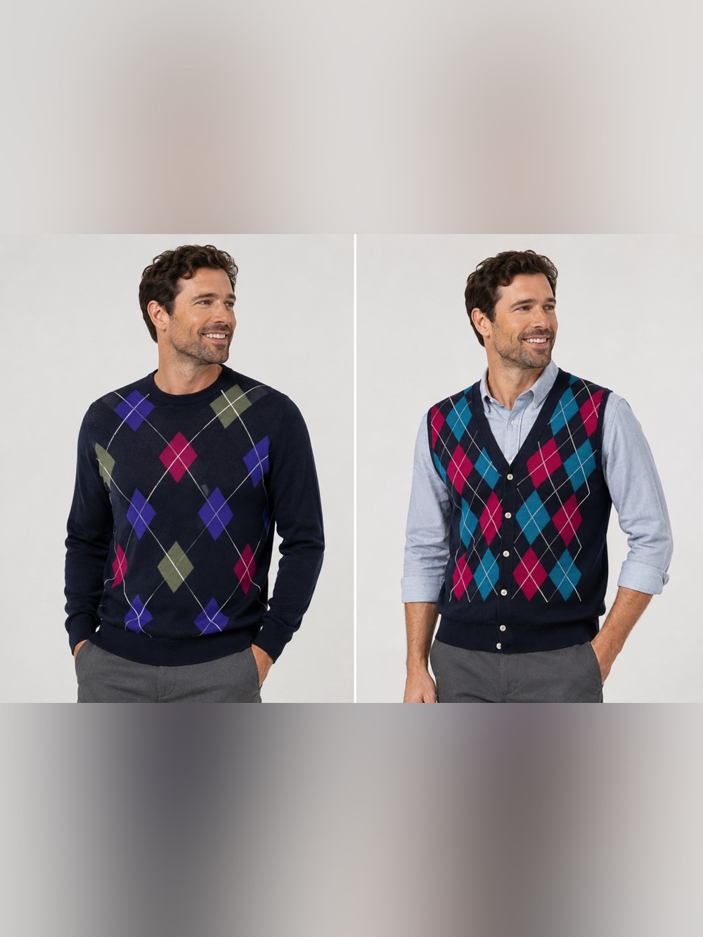 NEW Clark & Gregory Super Fine Merino Wool Mens Size L  Argyle Sweater & Vest
